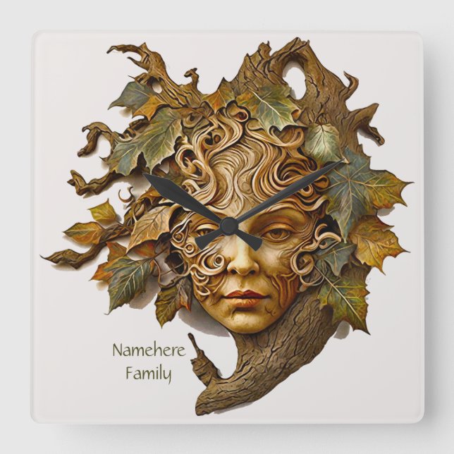 Create Your Own Beautiful Golden Dryad Square Wall Clock (Front)