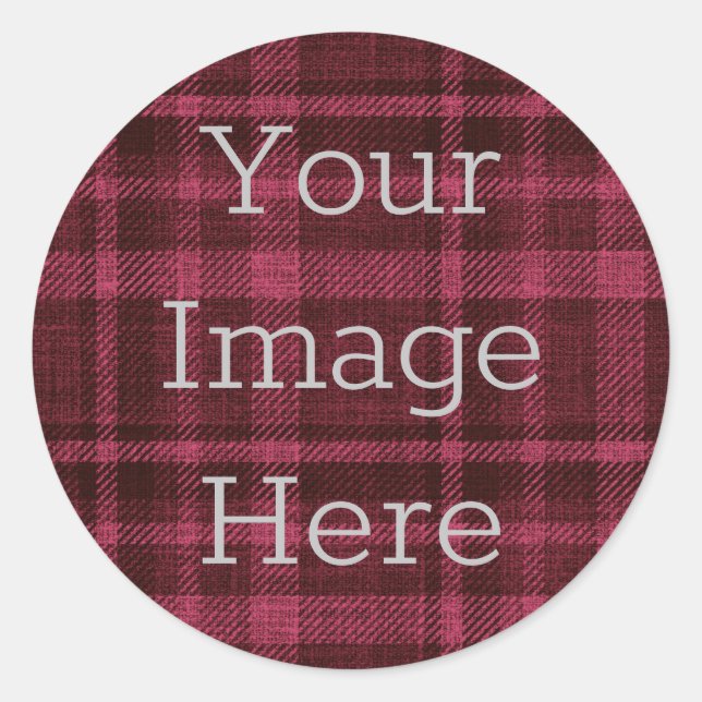 Create Your Own Berry Red + Black Plaid Flannel Classic Round Sticker (Front)