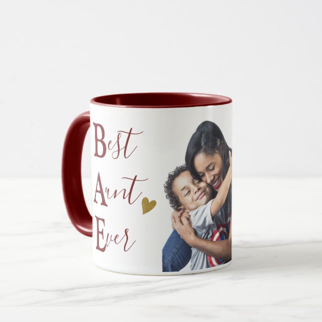 Create Your Own Best Aunt Ever Photo Maroon & Gold Mug (Front Left)