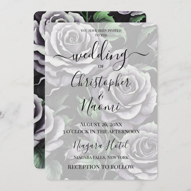 Create Your Own Big Bold Grey Roses Invitation (Front/Back)