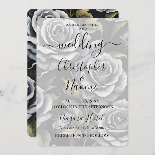 Create Your Own Big Bold Grey Roses Invitation (Front/Back)
