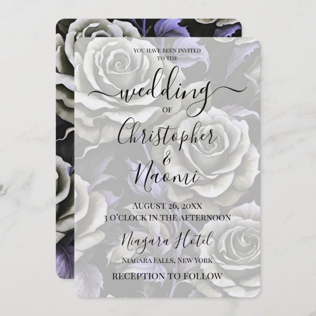 Create Your Own Big Bold Grey Roses Invitation (Front/Back)