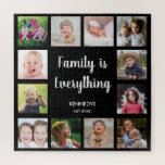 Create Your Own Black 12 Photo Collage Family Jigsaw Puzzle<br><div class="desc">Create your own photo collage jigsaw puzzle with 12 of your favourite pictures.Personalise with family name and established date. The "Family is Everything" quote adds a unique touch to the photo jigsaw puzzle.The family photo collage jigsaw puzzle is perfect for solo or family time activity. Jigsaw puzzles help you relax...</div>