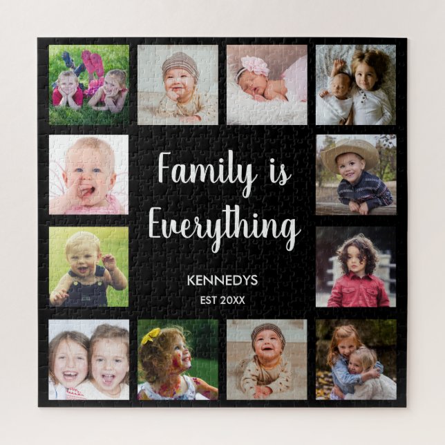Create Your Own Black 12 Photo Collage Family Jigsaw Puzzle (Vertical)