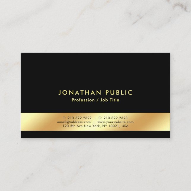 Create Your Own Black And Gold Elegant Modern Business Card (Front)
