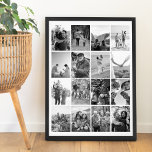 Create Your Own Black and White 16 Photo Collage Poster<br><div class="desc">Create your own photo collage poster featuring 16 of your favourite pictures in black and white colour</div>