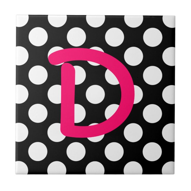 Create Your Own Black and White Polka Dot Monogram Tile (Front)