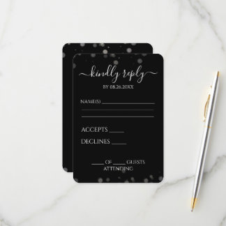 Create Your Own Black Bokeh Border RSVP Card