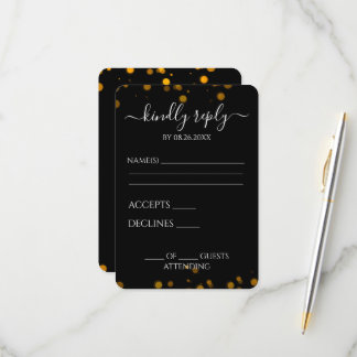 Create Your Own Black Bokeh Border RSVP Card