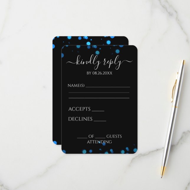 Create Your Own Black Bokeh Border RSVP Card (Front/Back In Situ)