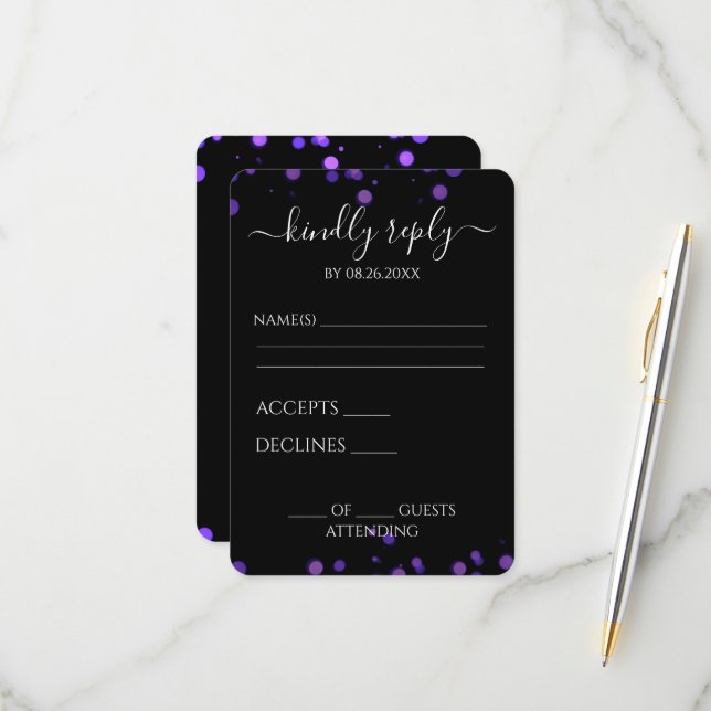Create Your Own Black Bokeh Border RSVP Card (Front/Back In Situ)
