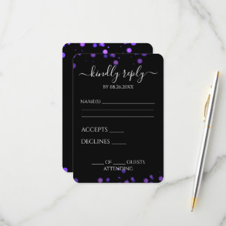 Create Your Own Black Bokeh Border RSVP Card