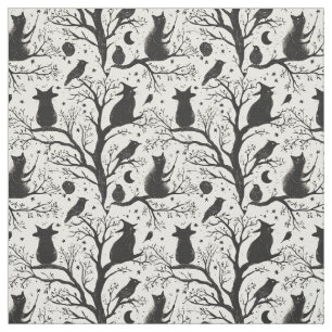 Create Your Own Black Cats Birds Cream Toile Fabric