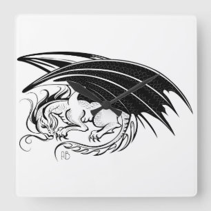 Create Your Own Black Dragon Square Wall Clock
