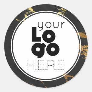 Create Your Own Black & Gold Faux Foil Marble Logo Classic Round Sticker