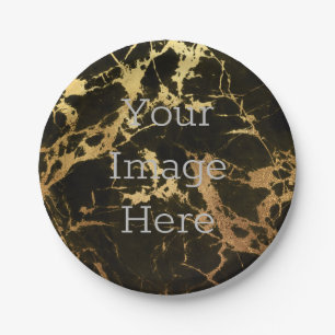 Create Your Own Black + Gold Faux Foil Marble Paper Plate