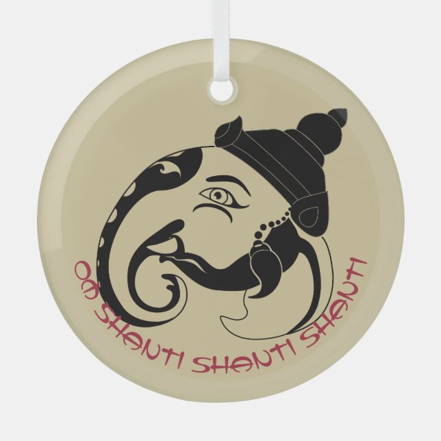 Create Your Own Black & Gold Ganesh Profile Glass Tree Decoration (Front)