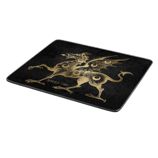 Create Your Own Black & Gold Gothic Dragon Cutting Board (Corner)