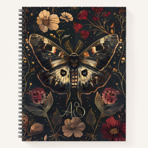 Create Your Own Black Gold Moth Berry Red Floral Notebook