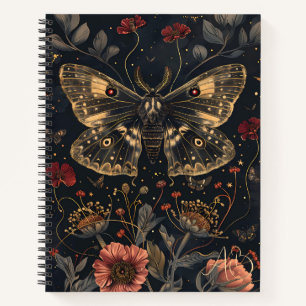 Create Your Own Black Gold Moth Crimson Red Floral Notebook