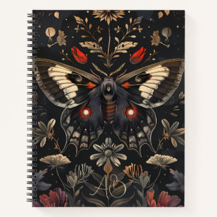 Create Your Own Black Gold Moth Red Floral Notebook