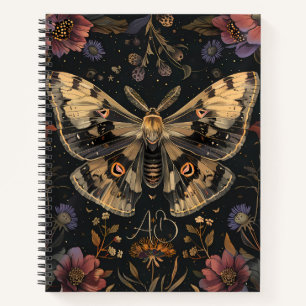 Create Your Own Black Gold Moth Wine Red Floral Notebook