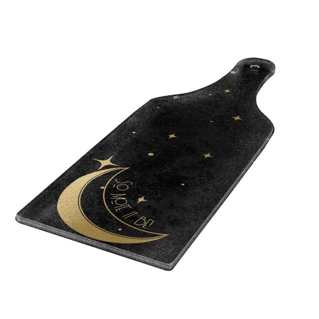 Create Your Own Black & Gold Starry Crescent Moon Cutting Board (Corner)