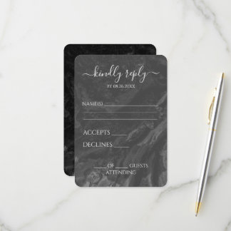 Create Your Own Black Grey Marble Texture Wedding RSVP Card