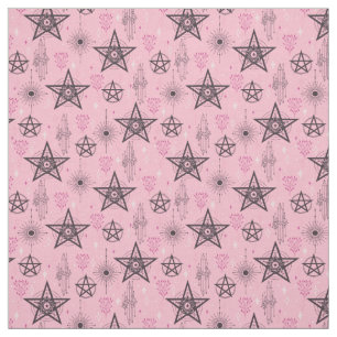 Create Your Own Black Pentagrams Pink Crystals Fabric