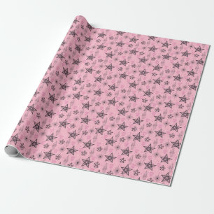 Create Your Own Black Pentagrams Pink Crystals Wrapping Paper