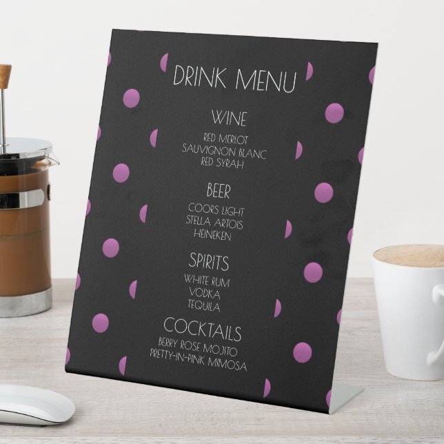 Create Your Own Black & Pink Polkadots Drink Menu Pedestal Sign (In SItu)