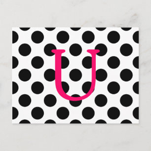 Create Your Own Black Polka Dot Hot Pink Monogram Postcard
