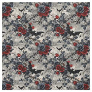 Create Your Own Black Red Silver Roses Gothic Grey Fabric