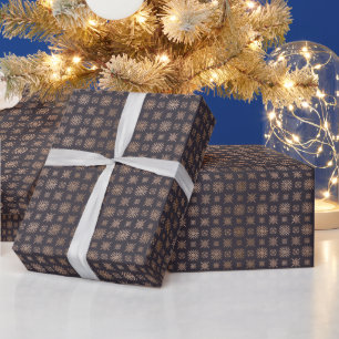 Create Your Own Black & Rose Gold Snowfalke Motifs Wrapping Paper