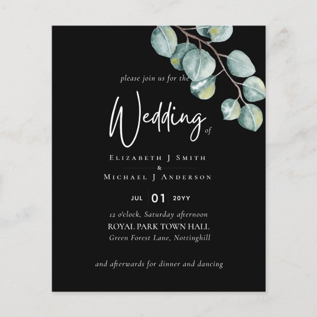 Create Your Own BLACK Sage Eucalyptus Wedding Flyer (Front)