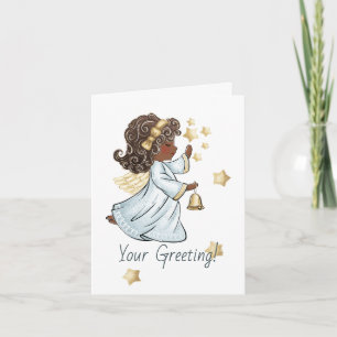 Create Your Own Black Starry Bell Christmas Angel Holiday Card