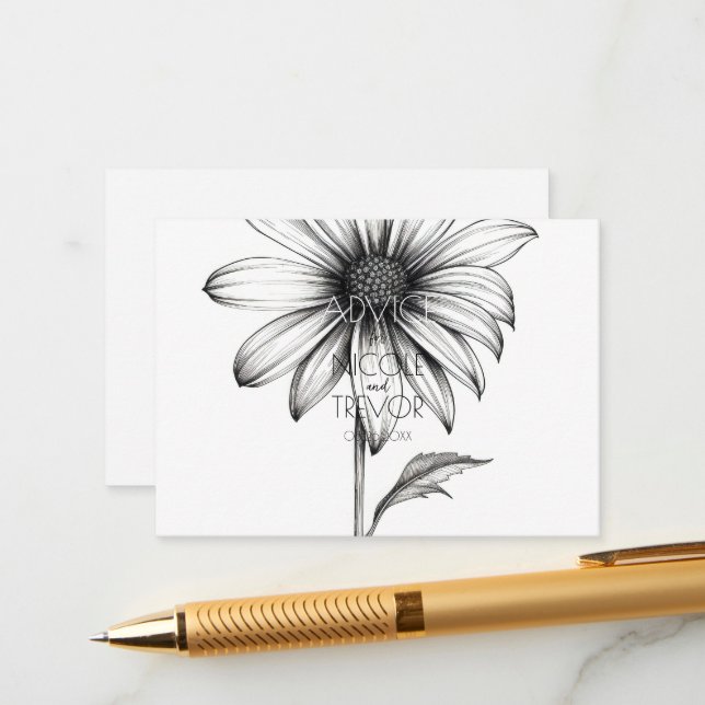 Create Your Own - Black & White Daisy Flower Advice Card (Front/Back In Situ)