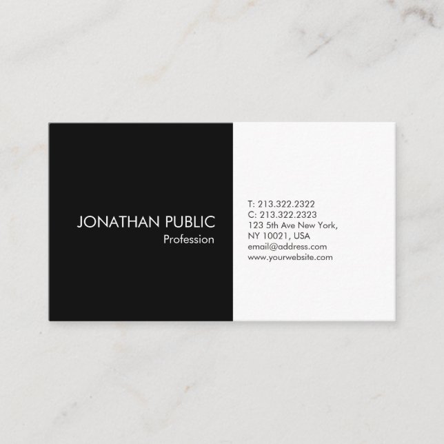 Create Your Own Black White Simple Elegant Plain Business Card (Front)