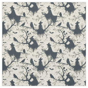 Create Your Own Black Witches Birds Cream Toile Fabric