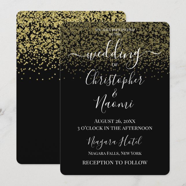Create Your Own Black With Gold Glitter Invitation (Front/Back)