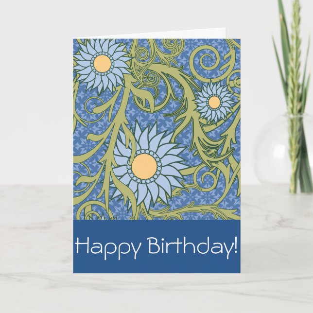 Create Your Own Blue and Yellow Floral Birthday Card (Front)
