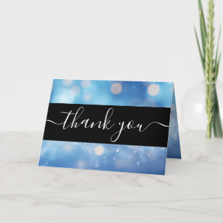Create Your Own Blue Bokeh Snowflakes Thank You Card