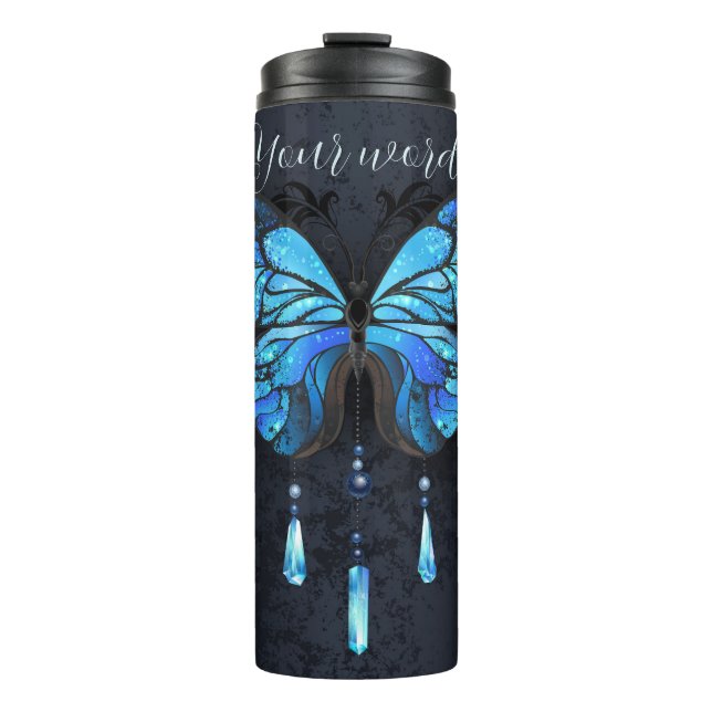 Create Your Own Blue Butterfly & Crystals Thermal Tumbler (Front)