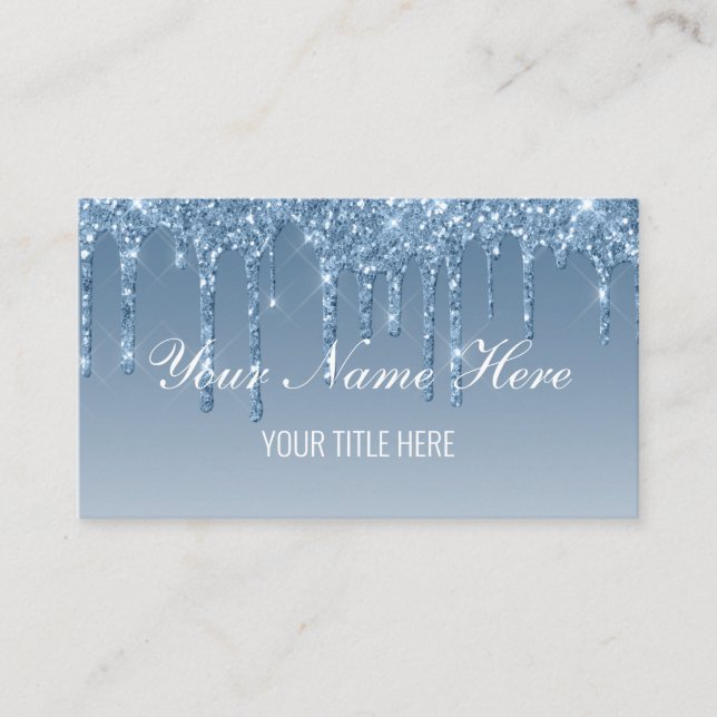Create Your Own Blue Dripping Glitter Business Card (Front)