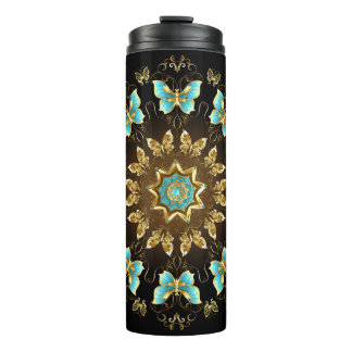Create Your Own Blue & Gold Butterflies Mandala Thermal Tumbler