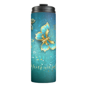 Create Your Own Blue & Gold Butterflies Thermal Tumbler