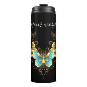 Create Your Own Blue & Gold Butterflies Thermal Tumbler