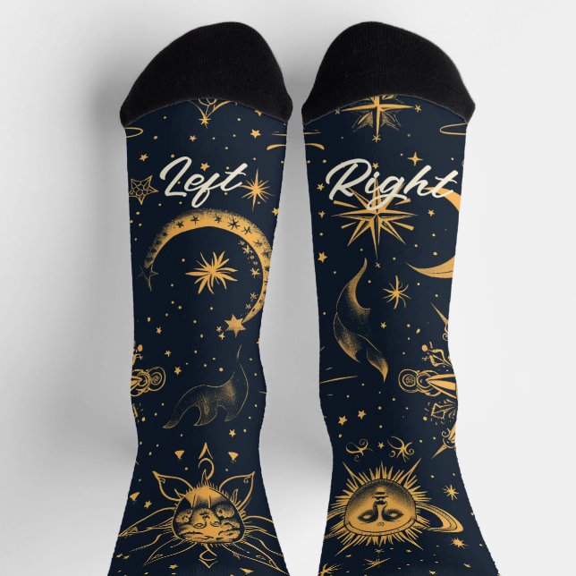 Create Your Own Blue Gold Celestial Moon & Stars Socks (Top)