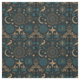 Create Your Own Blue Gold Lunar Symbols Black Fabric