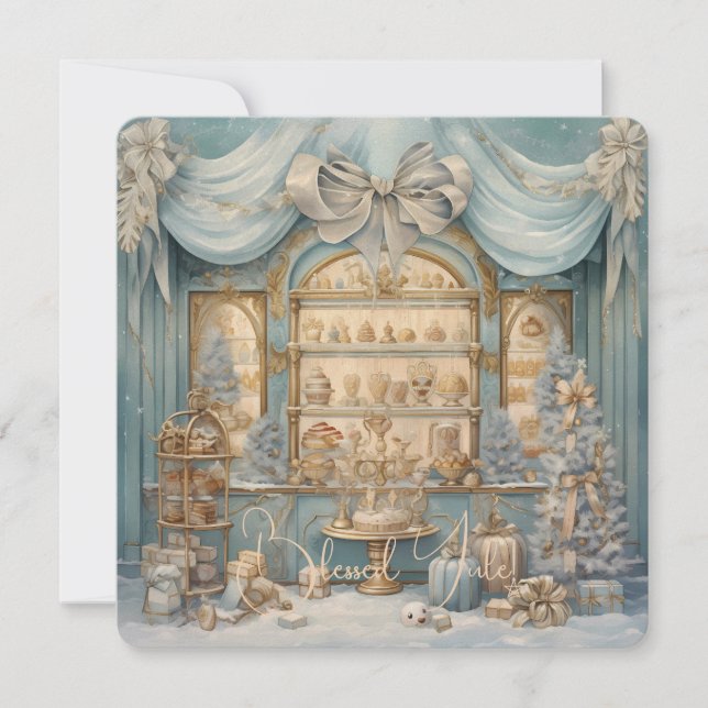 Create Your Own Blue Gold Magical Winter Bakery Card (Front)